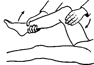 Рис. 15.16. Методика исследования симптома запирательной мышцы. (Приводится с разрешения из: Silen W.: Copes Early Diagnosis of the Acute Abdomen, 19th ed. New York, Oxford University Press, 1996)